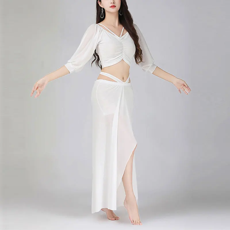 여성용 오리엔탈 밸리 댄스 레슨 웨어 세트, 우아한 셔츠, 성인 연습복, 여성 댄스 댄스웨어 공연, 2 개