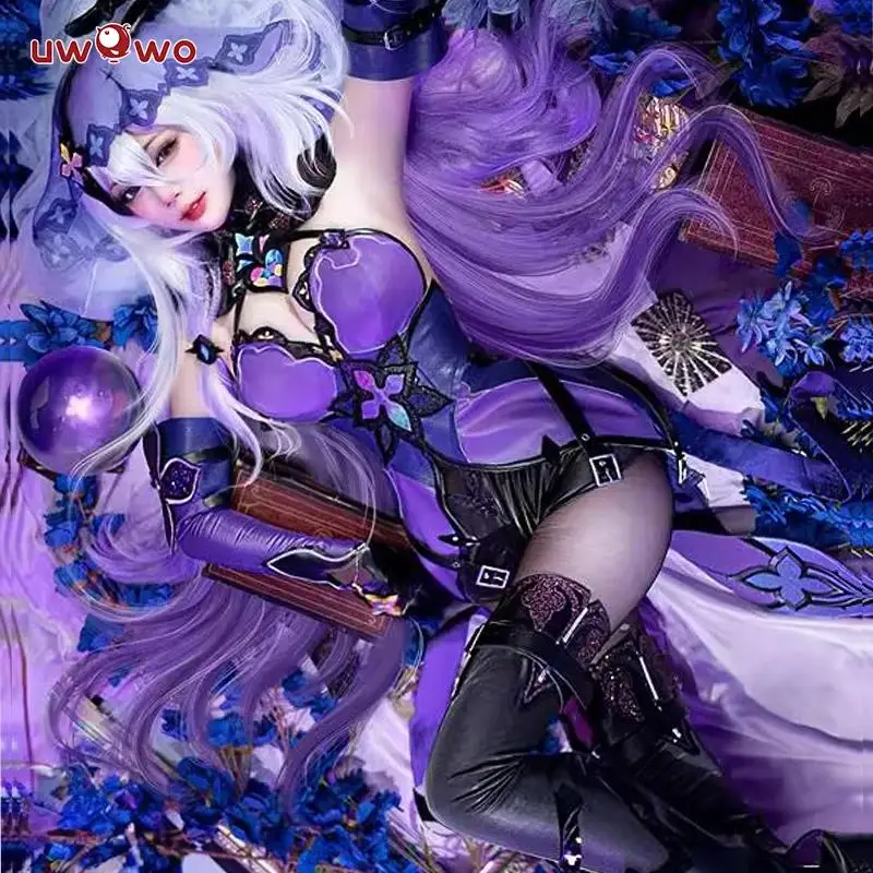 UWOWO 혼카이 스타 레일 블랙 스완 코스프레 코스튬, 보라색 원피스 할로윈 코스튬