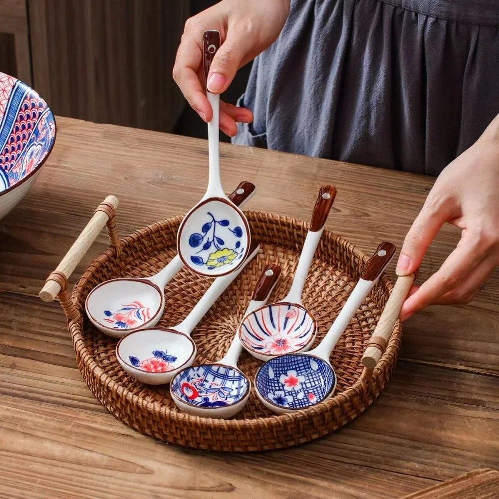 High-end Gift Set Household Ceramic Spoon Daily Tableware Set High-value Long-handled Spoon Eco-friendly Underglaze Paint