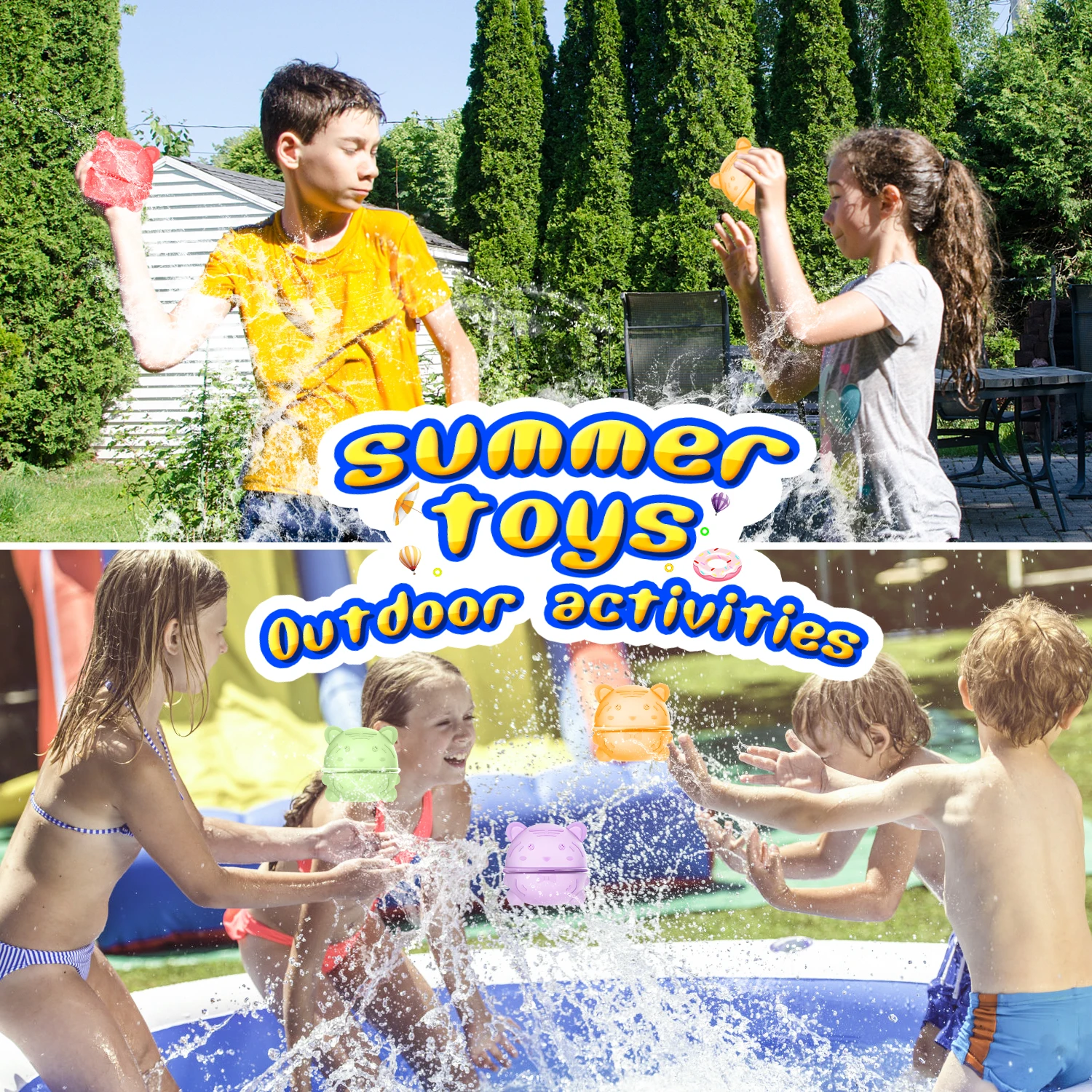 Reusable Water Balloons, Refillable Quick Fill Self Sealing Water Bomb, Splash Balls for Kids Swimming Pool Fights
