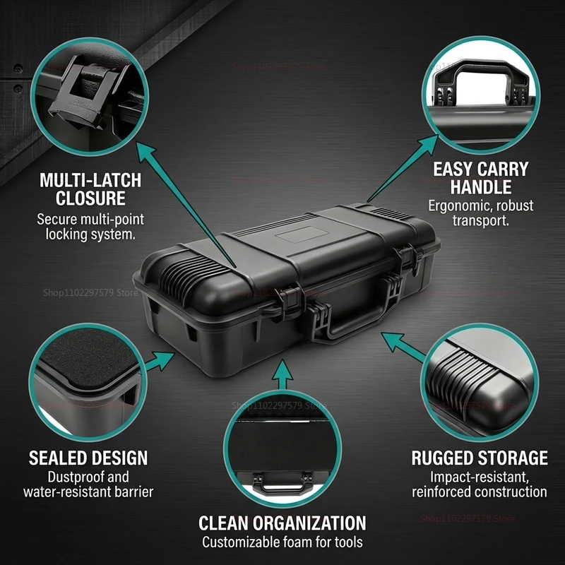 휴대용 내구성 방수 공구 케이스 고강도 안전 장비 보관 견고한 전문가용 휴대 공구 케이스