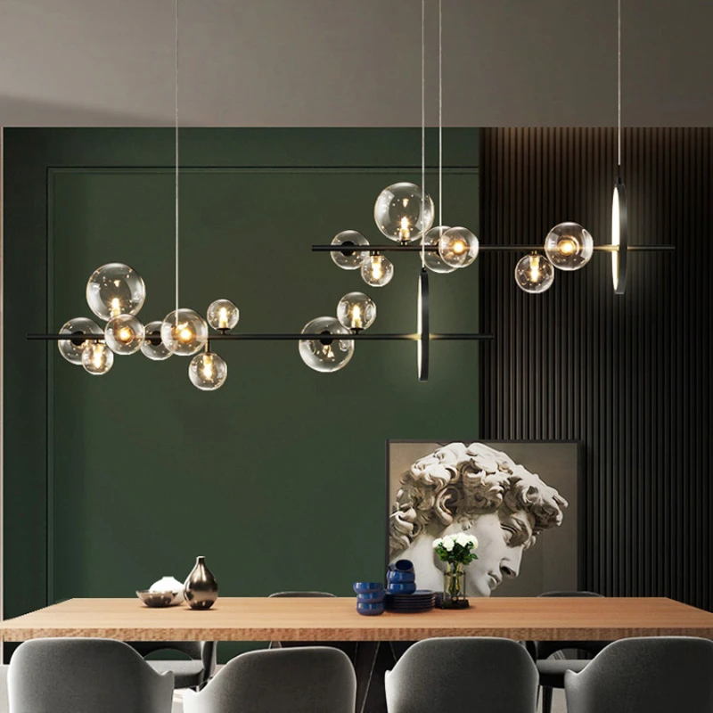 

Nordic Modern LED Novelty Glass Bubble Chandelier Dining Room Lamp Office Lighting Kitchen Island Home Decoration Hanging Lights