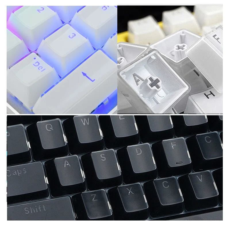 Keycaps Translúcidos 104 Teclas Layout Baixo Perfil Branco Keycaps Faça Você Mesmo Preto Backlit Borda de Cristal para Teclado Mecânico - Imagem 6
