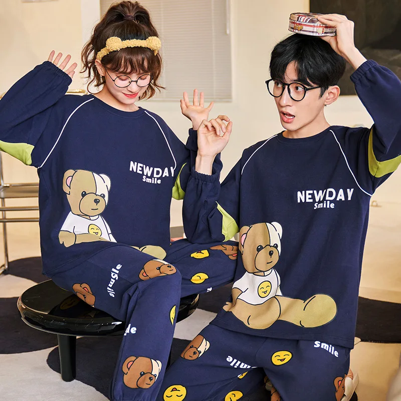 Couple Pajama Set Sleepwear Autumn Cotton Pyjamas Loungewear Cartoon Homewear Lover Pijamas Long Sleeved Men Women Casual Pyjama