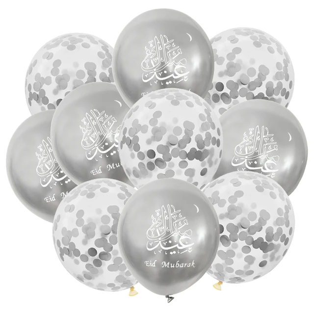 10pcs Eid Mubarak Chrome Balloons Confetti Latex Ballon Ramadan Kareem Eid Party Decoration Muslim Islamic Festival Supplies 10pcs B
