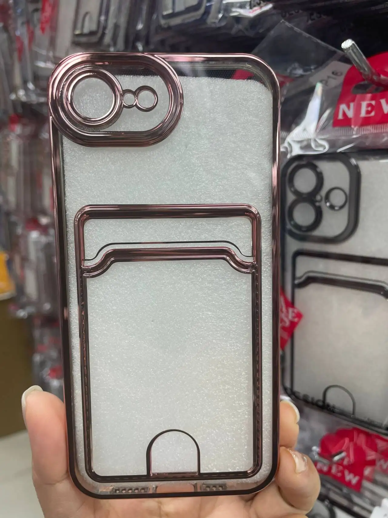 Enhanced Plating Wallet Card Holder Case with Soft Shockproof Transparent Back Cover