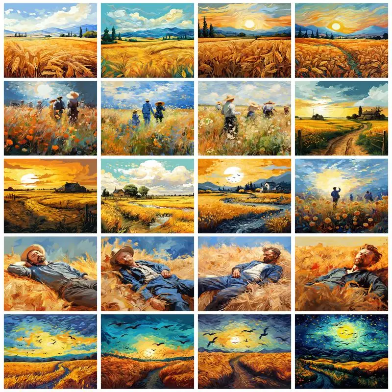 

RUOPOTY Coloring By Numbers Painting Wheat Field Landscape For Handiwork Wall Art Picture Home Decor