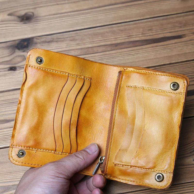 NZPJ Vintage Leather Men's Purse Top Layer Cowhide Bank Card Bag Women's Zipper Zero Purse Credit Card Bag Buckle Coin Bag