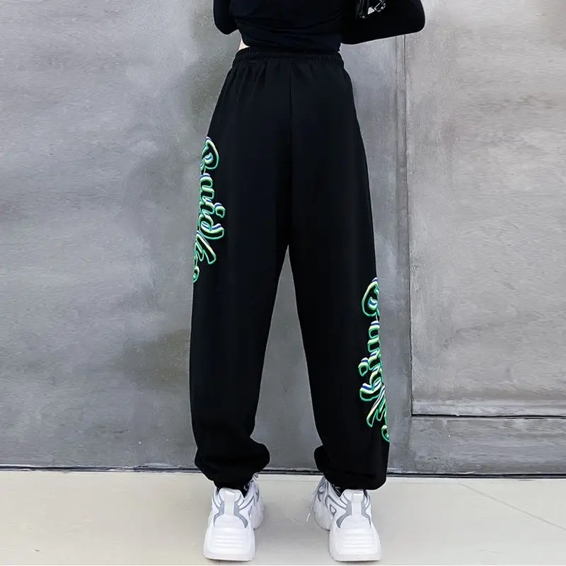 Jazz Dance Women's High Street Sports Spring and Autumn Patchwork Printed Letters Solid Color Versatile Leggings Casual Pants