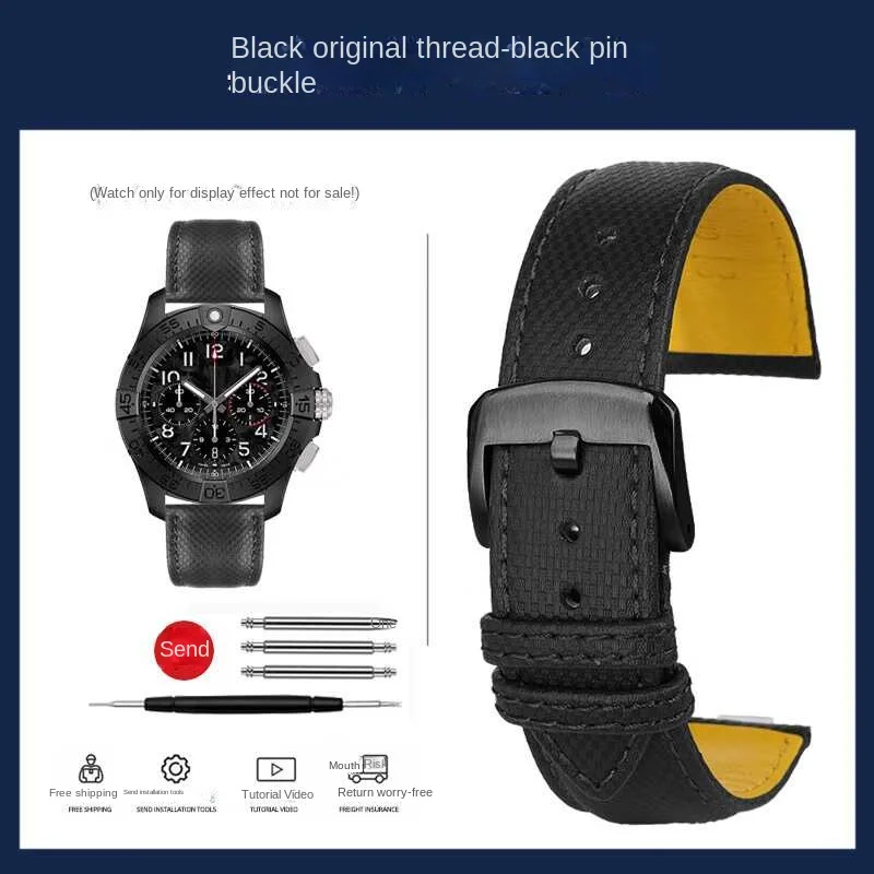 thumbnail image 1 of Correa para reloj Breitling Avenger Blackbird B01 Super Ocean, piel de vaca amarilla, correa de reloj para hombre, plegable, hebilla de acero inoxidable de 22 mm, 1 of 5