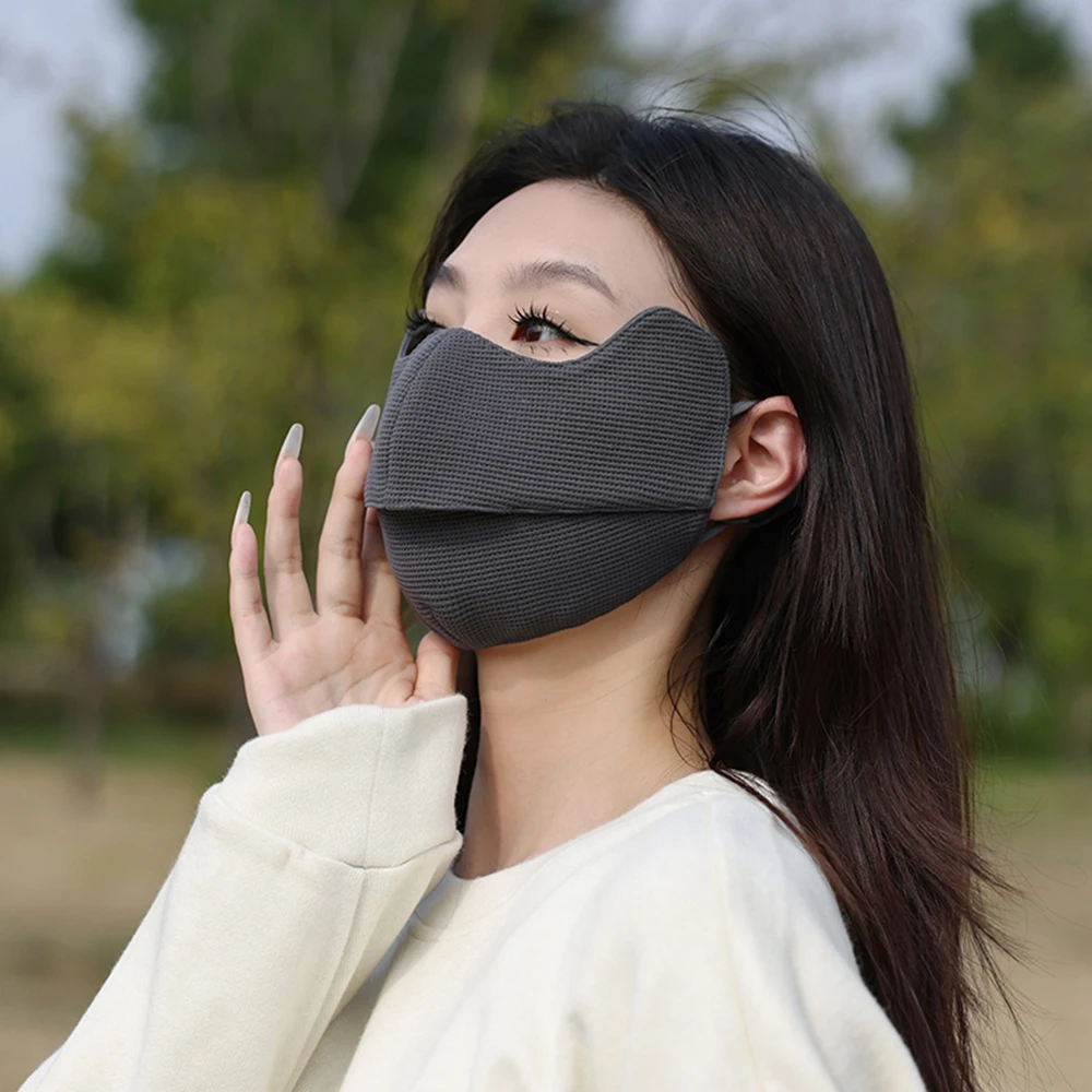 OhSunny Winter Warm Face Cover New Solid Color Waffle Pattern 3D Design Mouth Open Masks Windproof Anti-UV UPF50+