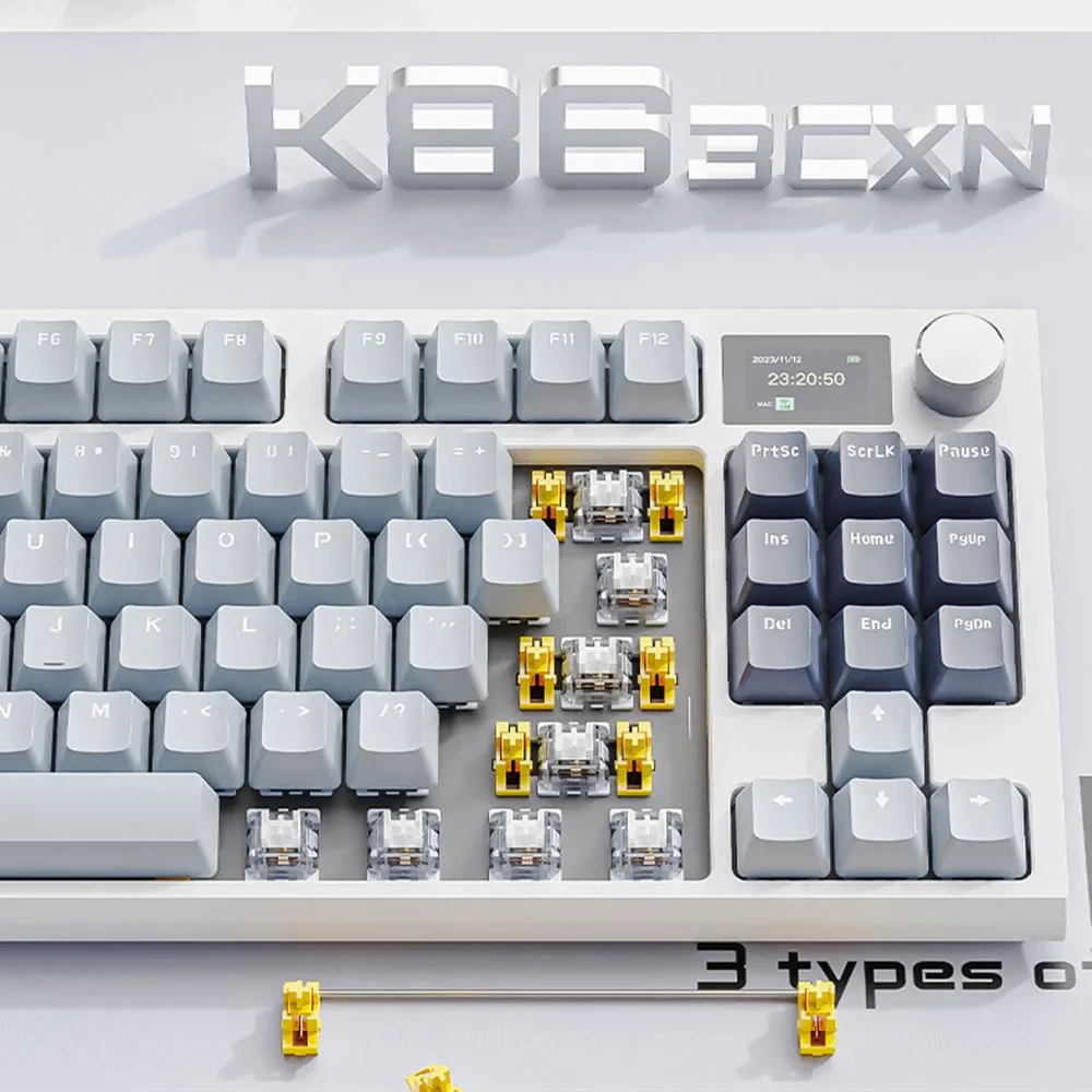 어택 샤크 K86 RGB 무선 기계식 키보드 핫스왑 메탈 노브 TFT 스크린 트리모드 매크로 게이밍 키보드 (PC/노트북용)