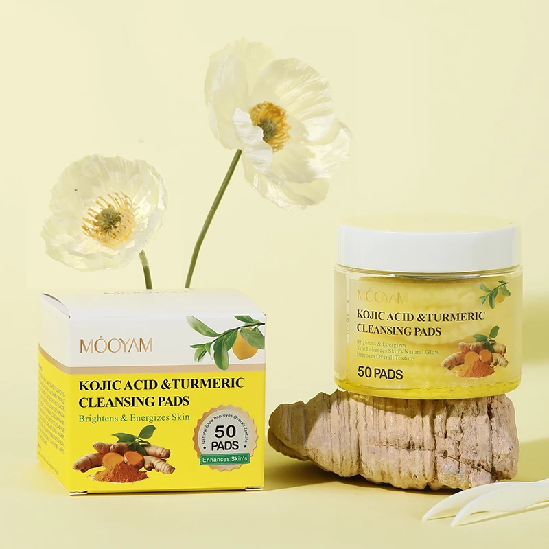 Turmeric Kojic Acid Cleansing Pads Exfoliating Deep Cleansing 50 Pcs Exfoliates Skin Pads Facial Clean Sponge 3