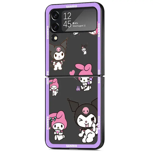 thumbnail image 1 of Funda de dibujos animados para Samsung Galaxy Z Flip 3 4 5G, carcasa de PC dura negra, carcasa de teléfono Z flip4 de lujo, Hello Kitty Kuromi My Melody Coque, 1 of 5