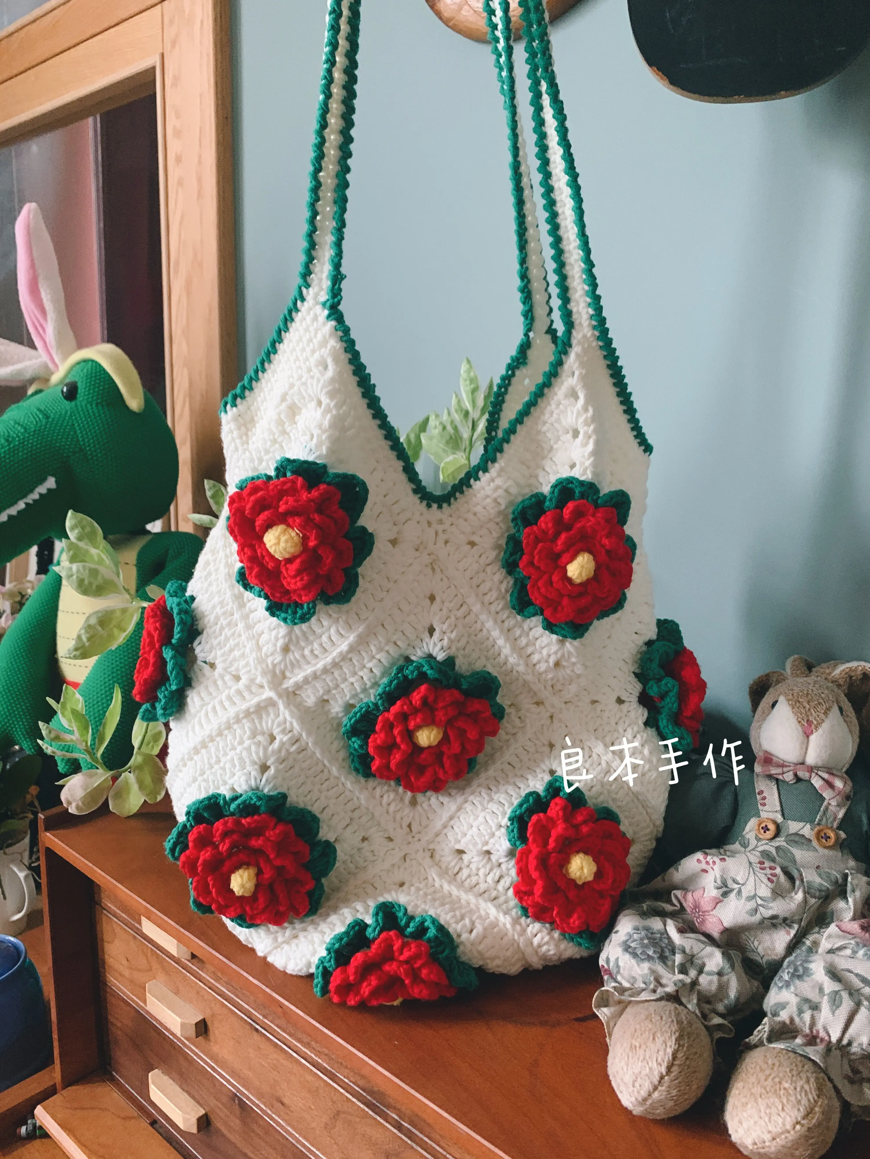 Big Rose Flower Yarn Milk Cotton Crocheting Diy Bag Kits Needlework Floral  Knitting Crochet Bag Tote Handbag Material Kit Set