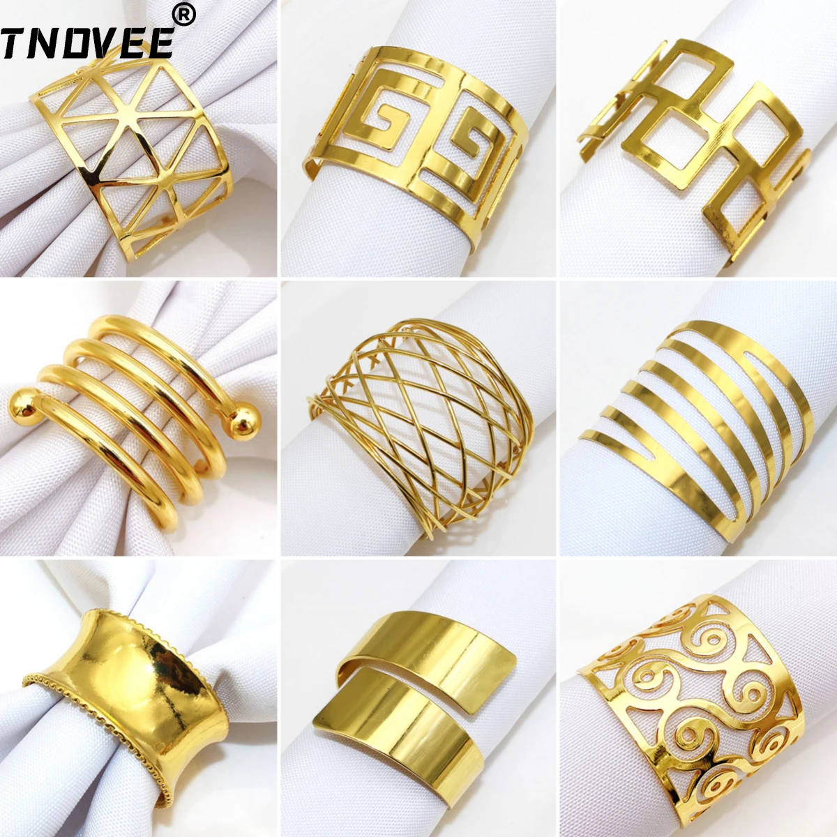 2Pcs/4Pcs Gold Napkin Rings Metal Hollow Out Napkin Holders for Wedding Birthday Baby Shower Christmas Dinner Table Decor ERM01