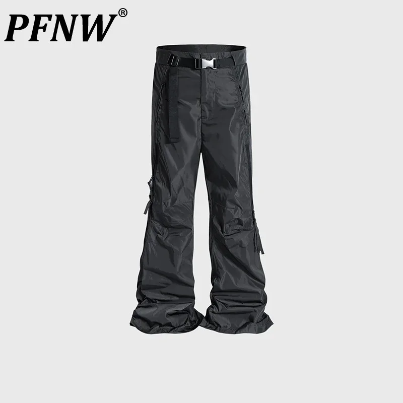 

PFNW Men's Tide Tactical Functional Micro Flared Curved Knife Spiral Zippered Casual Pants High Street Dual Color Dark 12P1271