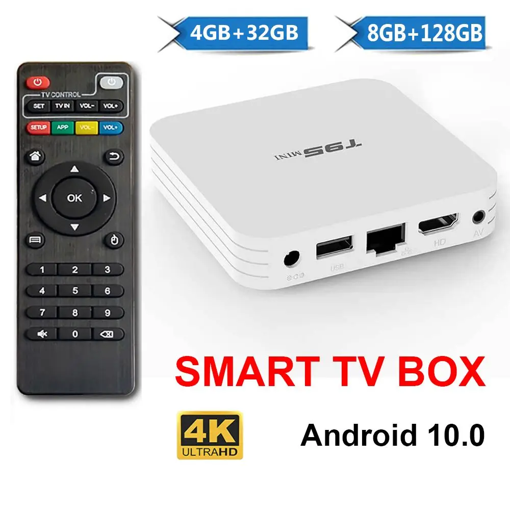 IPTV Box T95MINI Smart TV Box Android 10.0 Quad Core 2.4GHz WiFi Set Top Box  8GB+128GB 4K Media Player H.265 Home Theater 2022