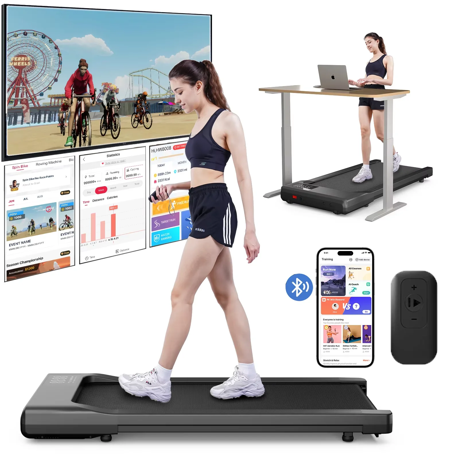 Tapis roulant da passeggio piatto Motore da 2,5 HP Velocità 1-6 km/h Tapis roulant portatile antiscivolo per assorbimento degli urti per macchina da esercizio per ufficio domestico