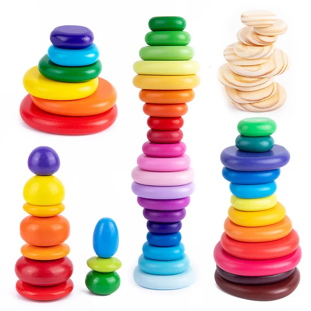 Baby Montessori Educational Toys Rainbow Pebbles Wooden Blocks Stacking Game Wooden Constructor Toys For Children Gifts 1