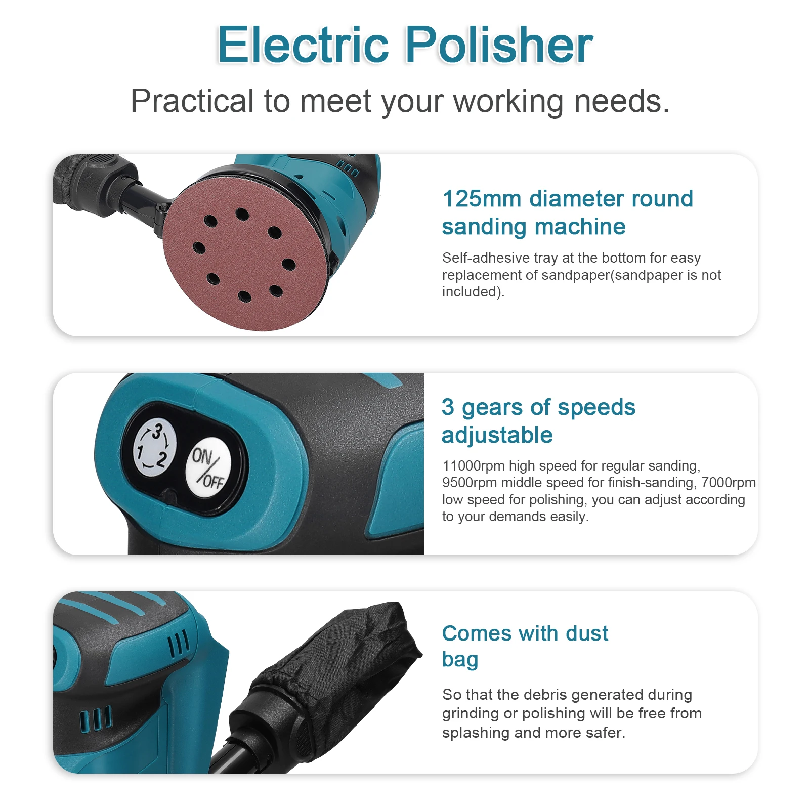 125mm 90W Electric Car Polisher Brushless/Brushed Motor Cordless Orbital Sander Wood Grinder Waxing Polishing Sanding Machine 3