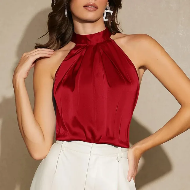 red satin halter top