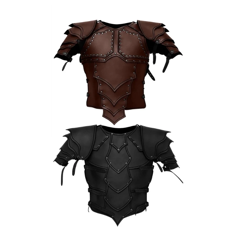 

Mens Leathers Medieval Punk Chest Vest Halloween Cosplays Archers Costume Adults Chest Body Armors Outfit Jerkins Coat