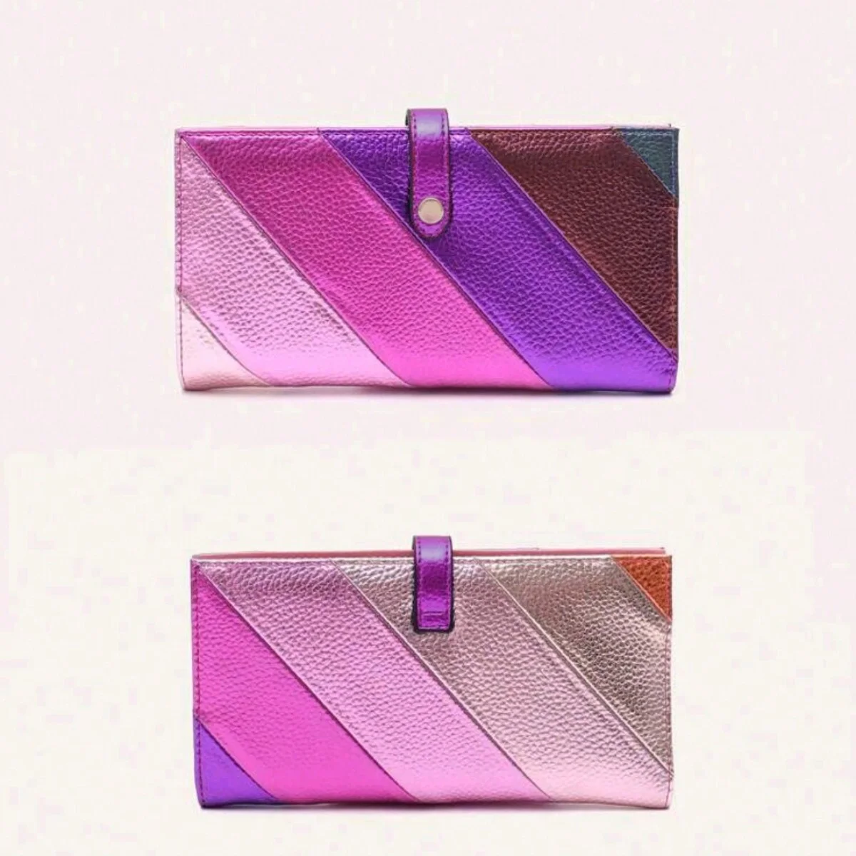 Damenmode, elegant, PU-Leder, lange Geldbörse, bunte Streifen, Nähte, Reißverschlusstasche, Kartenhalter, Bifold – Detail 2