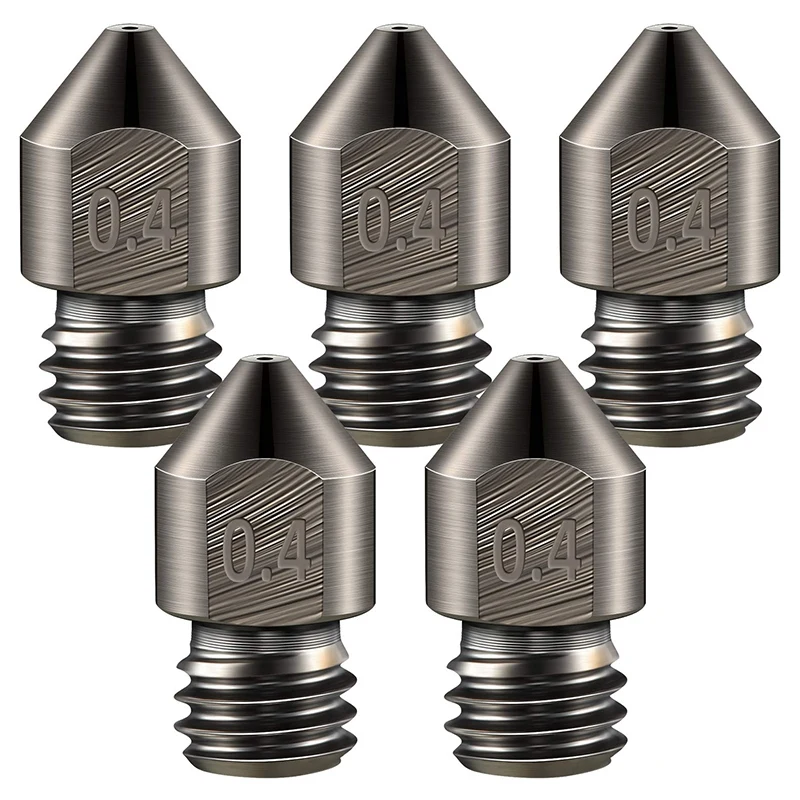 

5Pack Hardened Steel Tool High Temperature Pointed Wear Resistant MK8 Nozzles 0.4 mm/ 1.75 mm 3D Printer Compatible