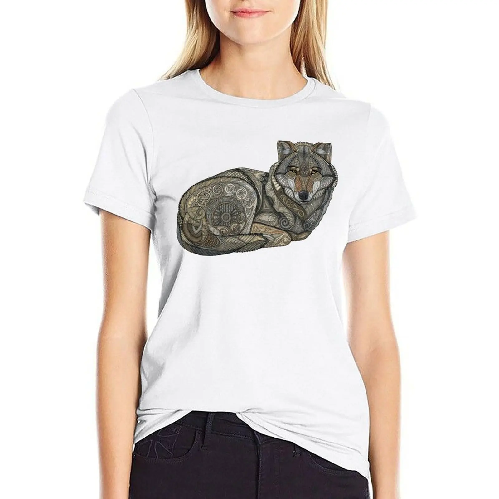 

Norse Wolf T-shirt summer clothes summer top t-shirt dress for Women long