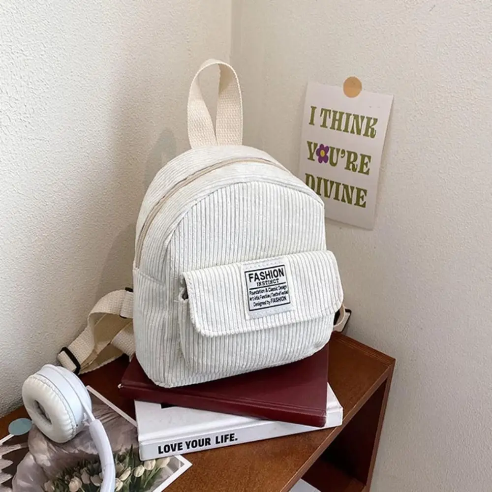 Simple Phone Bags Corduroy Backpack Handbag Rucksack Mini Shoulder Bags Solid Color Korean Style Women School Bags Travel