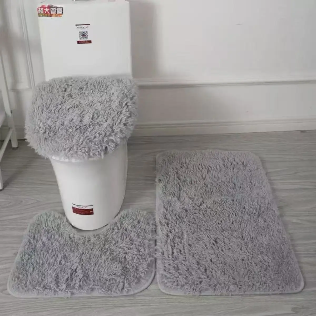3 Piece Bath Rug Set U Shape Toilet Lid Cover Washable Floor Mat Image 1
