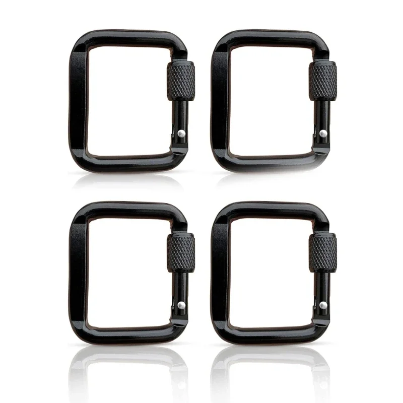 

4 Pcs Square Carabiner with Screw Clasps Aluminum Alloy Carabiner Buckle Keychain Climbing Button Camping Hiking Hook