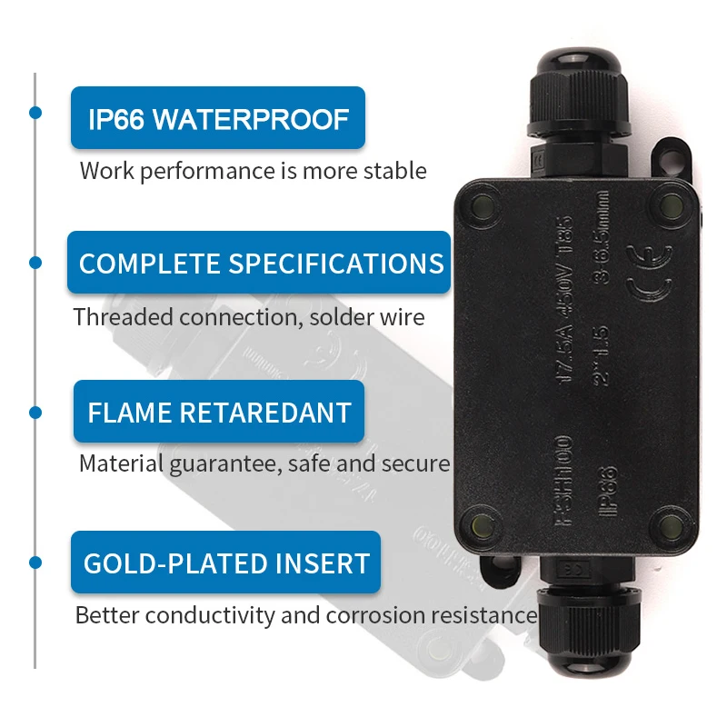 IP66 Waterproof Junction Box 2 Way 3 Way 3mm-6.5mm Cable Connector Sealed Retardant Electrical Outdoor Waterproof Box DIY GO