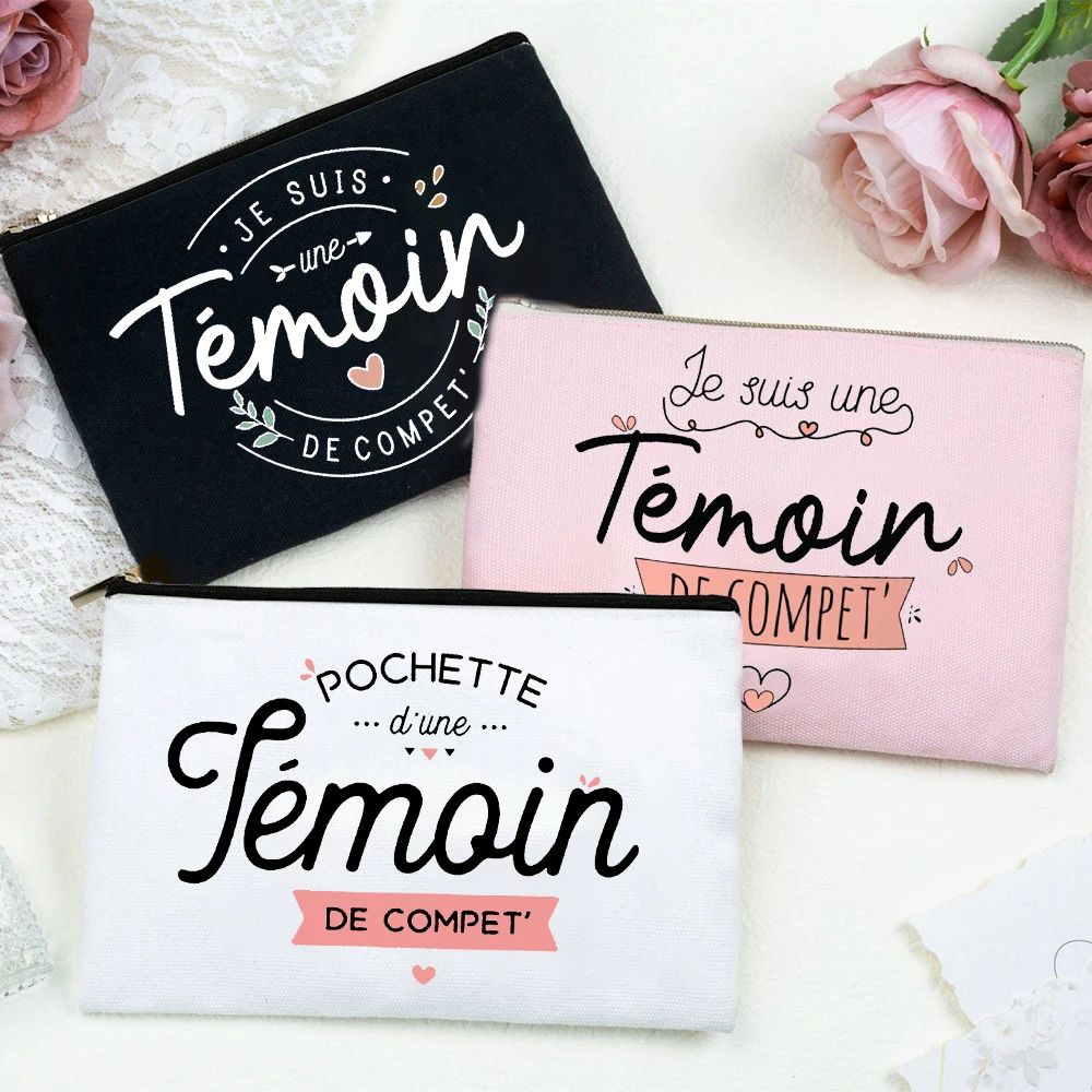 

French Printed Women Cosmetic Bag Organizer Wash Storage Pouches Wedding Witness Gifts Bridesmaid MakeUp Case Beauty Toiletries