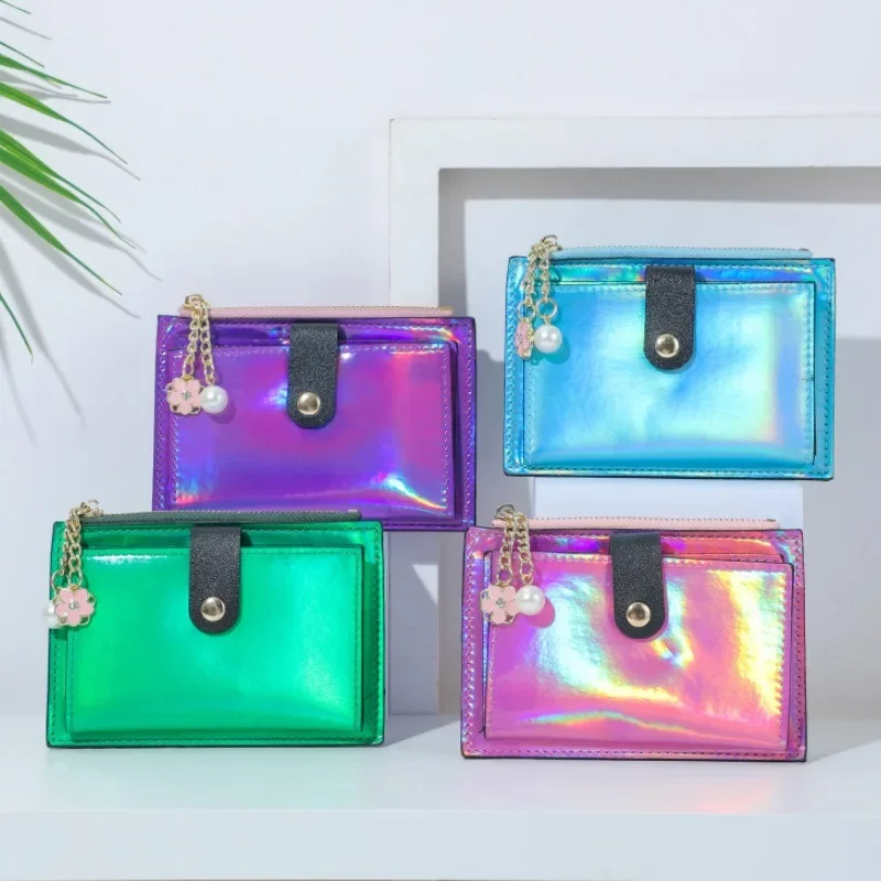 Women Fashion Short Wallet Purse Laser Colorful PU Leather Zero Purse Wallet Credit Card Holder Bags Multi-card Case