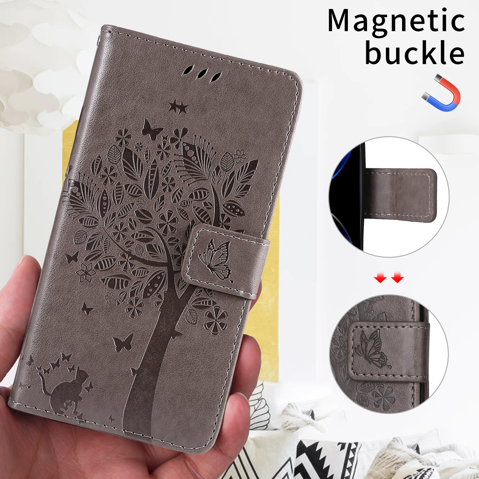 Shockproof Magnetic Flip Card Wallet Leather Phone Case and Cover