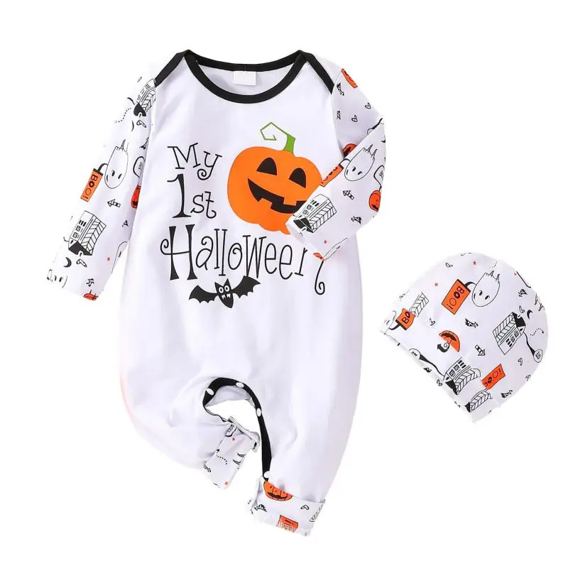 

Jlong Unisex Baby Halloween Outfits 2 Pcs Infant Hat + Jumpsuit Set 0-12 Months Newborn Baby Girl Boy Long Sleeve Romper