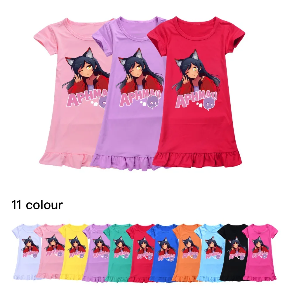 

Kawaii Aphmau Meows Cat Dress Kids Summer Short Sleeve Casual Dresses Baby Girls Nightdress Home Wear Children Cartoon Nightgown