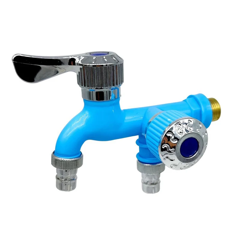 1/2" Universal Interface Faucet Double Outlet Dual Control Water Tap Home Bathroom Hose Irrigation Fitting Plastic Connector