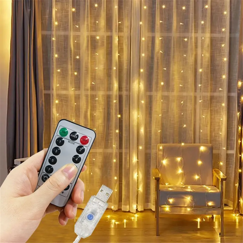 

8 Modes USB Remote Control Fairy Lights String LED Garland Curtain Lights Wedding Christmas Decor for Home Bedroom New Year Lamp