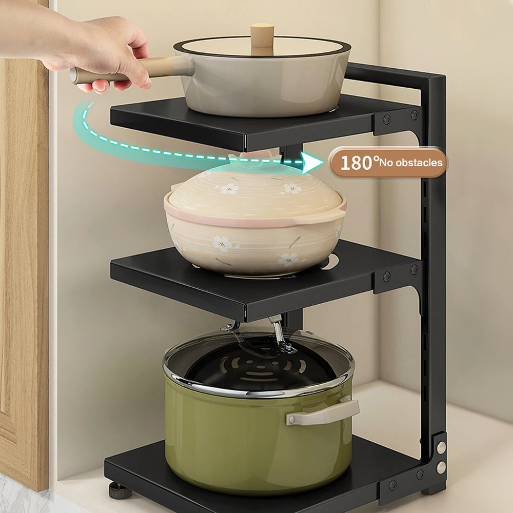 Multi-Tier Height-Adjustable Kitchen Pan Organizer Rack 180-degree Open Access: 3 - 5 Days Free Delivery Only UK