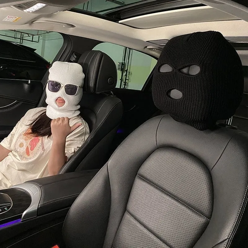 Set of Unique Black and White Car Headrest Covers – Fun and Stylish Auto Decoration