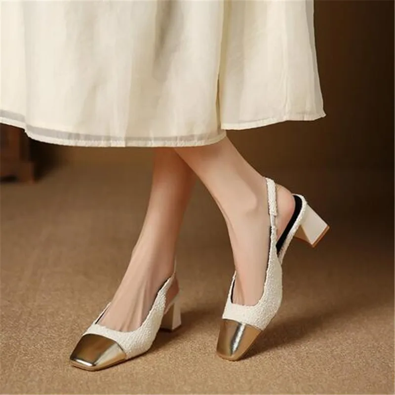 New Baotou Sandals Women Summer Retro Fashion 2023 Pointed Thick-heeled Low-heeled Small Single Shoes 44566