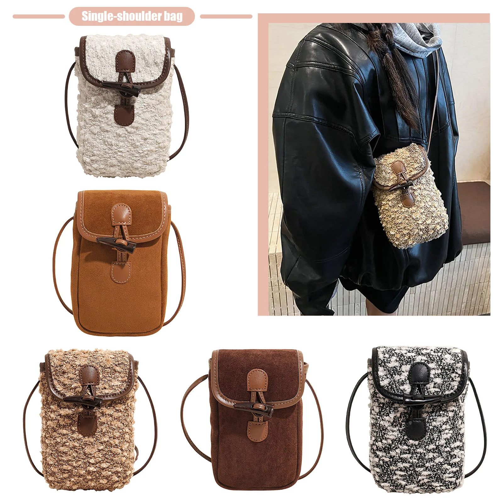 Faux Suede Shoulder Bag Cow Horn Buckle Underarm Bag Vintage Crossbody Bag for Women Shopping Travel