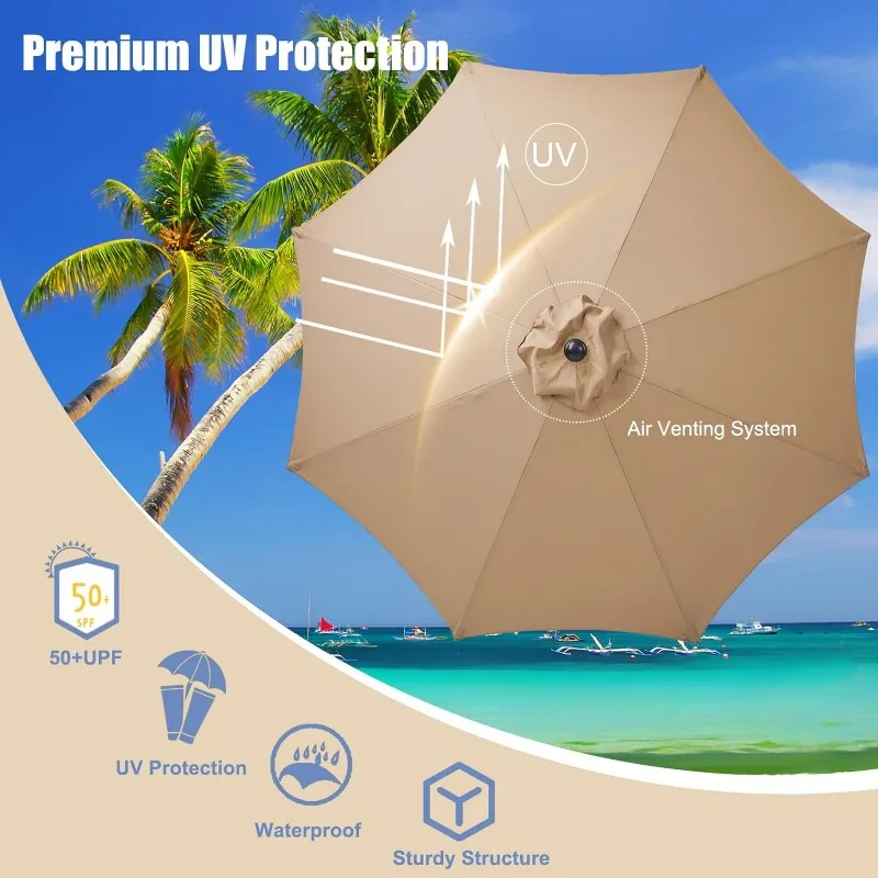 9FT Outdoor Patio Umbrella with Push Button Tilt and Crank Outdoor Yard/Market Table Umbrella UV Protection & Waterproof