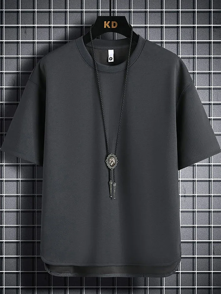 

2024 European and American Men's Fashion Solid Color Ice Silk Round Neck Half Sleeve T-shirt 5284