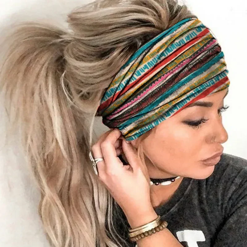 Sports Headbands Flower Print Women Headband Wide Sports Yoga Sweatband Elastic Stretch Hairband Headwear Boho Turban Hair Accessories