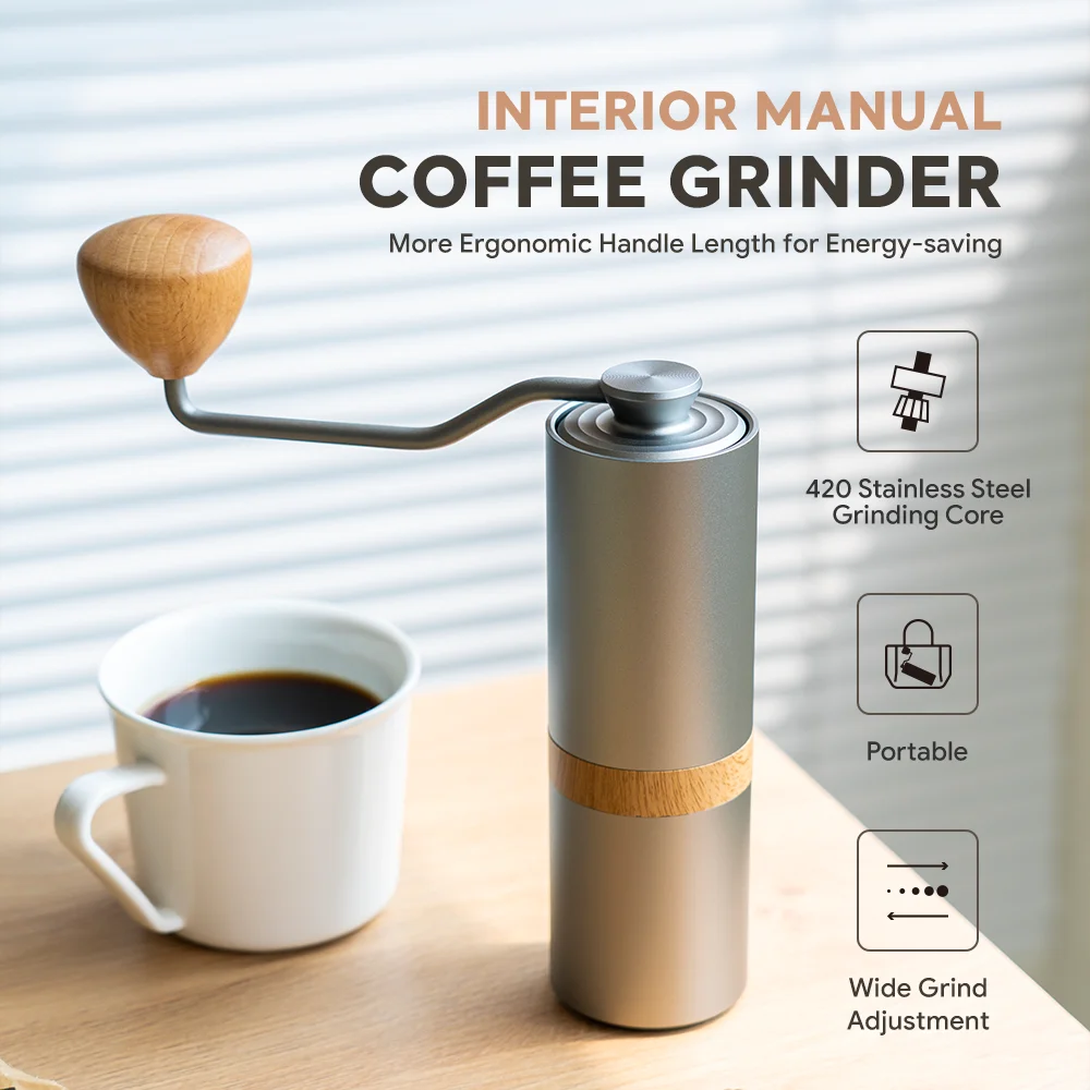 

I Cafilas Manual Coffee Grinder Portable Mill 30g Capacity 420stainless Steel Titanium Plating Burr adjusted thickness powder