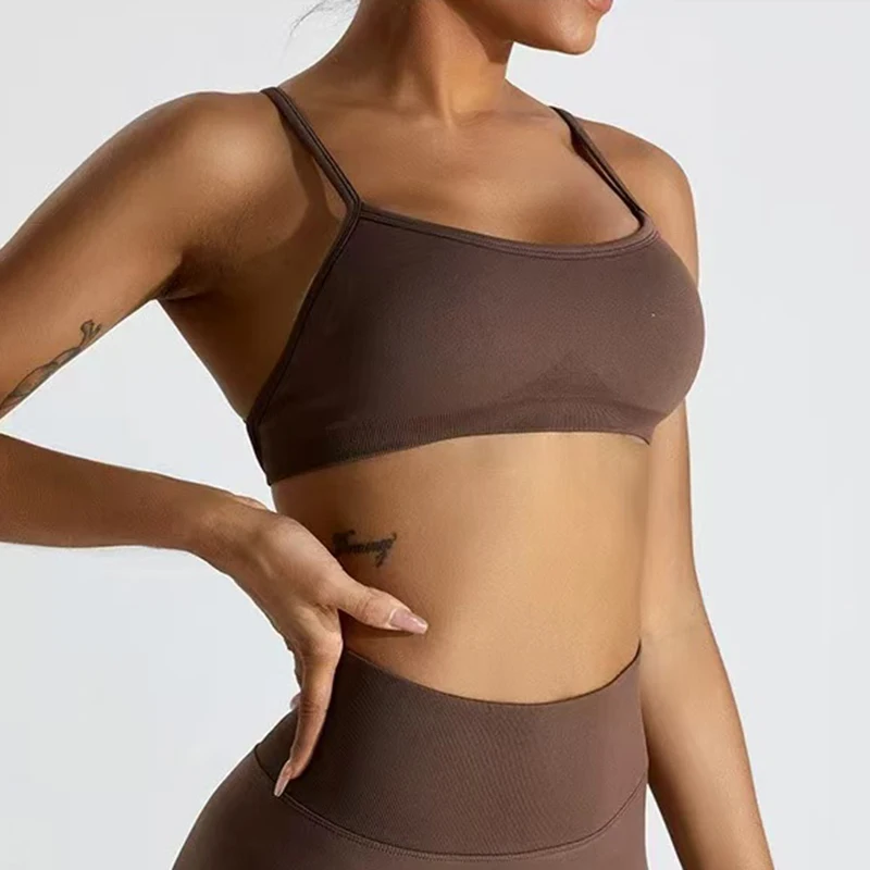 Nahtloser Yoga-Sport-BH für Damen mit verstellbaren, feinen Trägern, atmungsaktive Fitnessweste, schönes Rückendesign für das Training – Detail 5